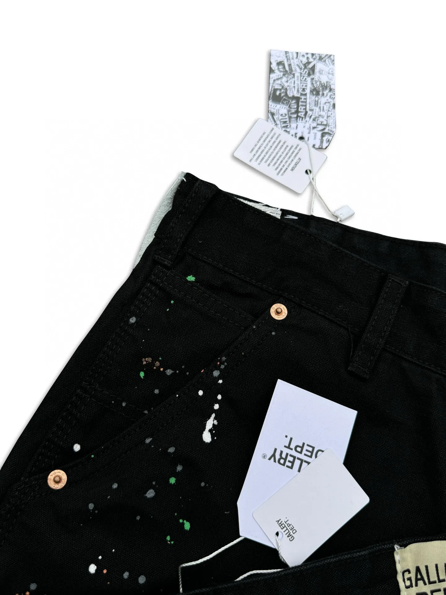 -Size upper body P220#G33 GALLERY DEPT. Spliced ​​washed retro jeans for men and women, high street splash-ink pants, micro-flared casual trousers, trendy couple, same style. Color: black. Size: S-XXL (corresponding to 28-36)